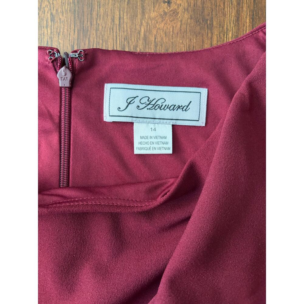 J. Howard Women's Ruffle Front Sheath Dress Formal Wine Red 14 - Picture 4 of 6